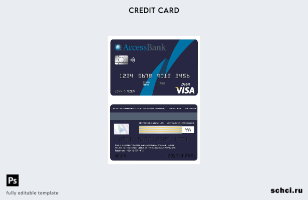 цифровая загрузка шаблона карты Visa Bank Access Bank в Азербайджане